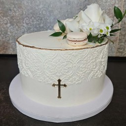 Zlatý zrkadlový krížik na prednú časť torty v ozdobnom dizajne