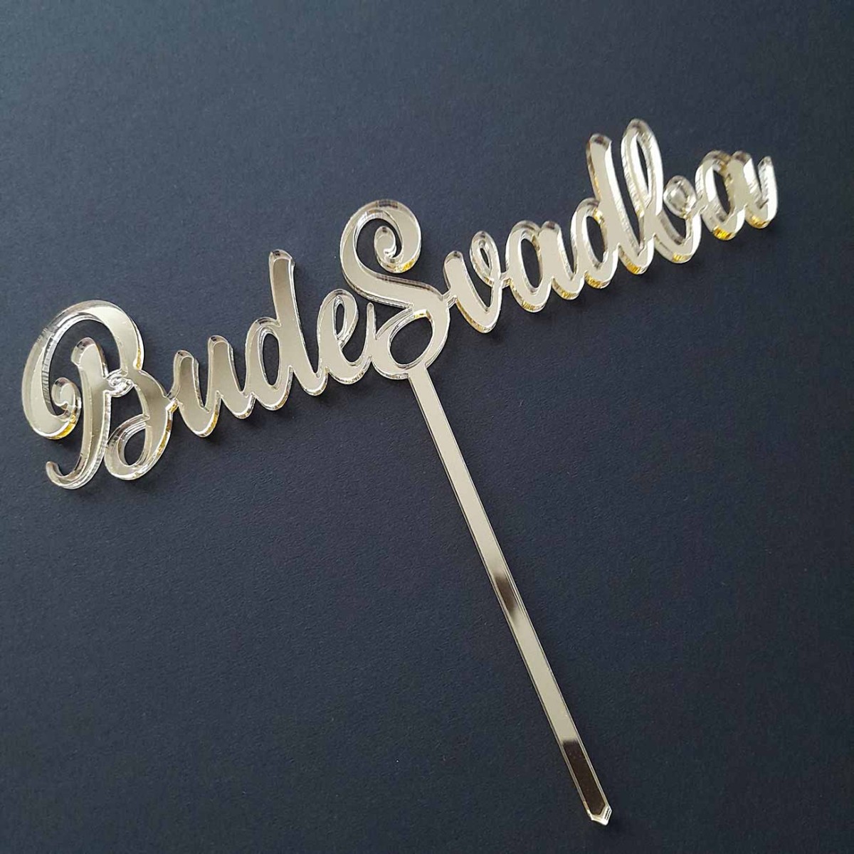 Bude Svadba, zlatý zrkadlový svadobný zápich na tortu