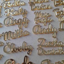 Luxusné zlaté zrkadlové svadobné menovky na stôl pre hosti