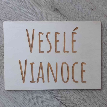 Drevená tabuľka s gravírovaným textom veselé vianoce v rozmere A4 30x20cm