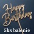 Zlatý zrkadlový zápich na tortu Happy Birthday v tenkom písme a modernom spracovaní v balení 5ks pre cukrárne a kvetinárstva