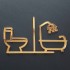 Zlatý zrkadlový symbol na označenie dverí nalepovací, zložený z toalety WC a kúpeľne ako vane so sprchou