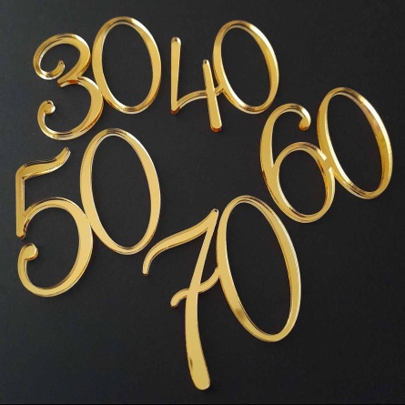 Zlaté čísla na bok torty 30, 40, 50, 60 a 70