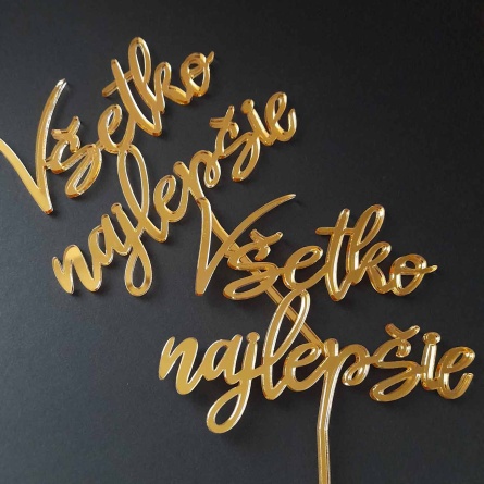 Zlatý zápich do torty s textom Všetko najlepšie v balení 5 ks