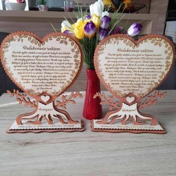 Originálna drevená dekorácia svadobné poďakovanie pre rodičov, gravírované a vyrezávané laserom z preglejky