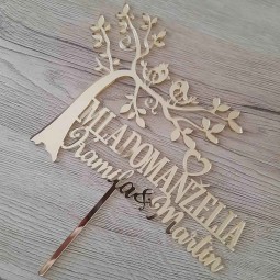 Originálny luxusný svadobný zápich mená na svadobnú tortu zlaté zrkadlové plexisklo