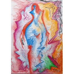 Originálne umelecké dielo na predaj s námetom ženského aktu, kresba pastelkou v ceruze