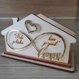 Stojan na papierové servítky z dreva a zlatého zrkadla s výrezom nekonečnej lásky a gravírovaným textom, originálny darček