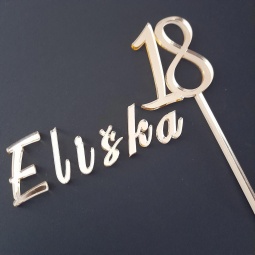 Vlastný text písmenká na tortu a zápich s číslom zo zlatého zrkadlového plexiskla