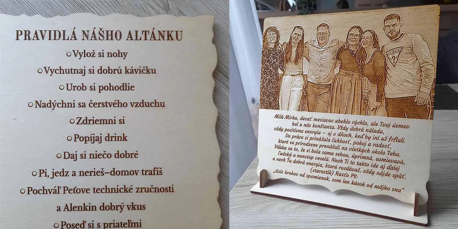 Personalizované drevené tabuľky na mieru gravírované a vyrezávané laserom