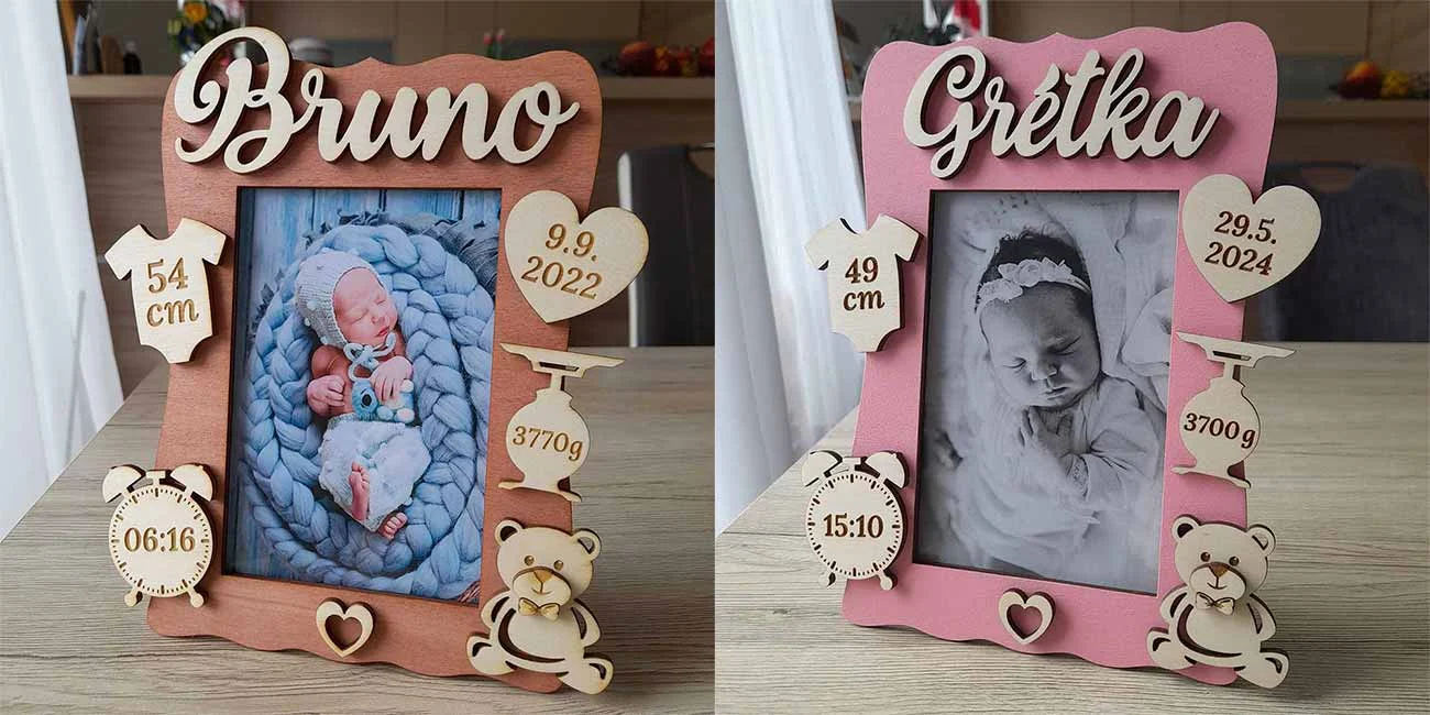 Kvalitné fotorámiky s menom a údajmi o narodení bábätka
