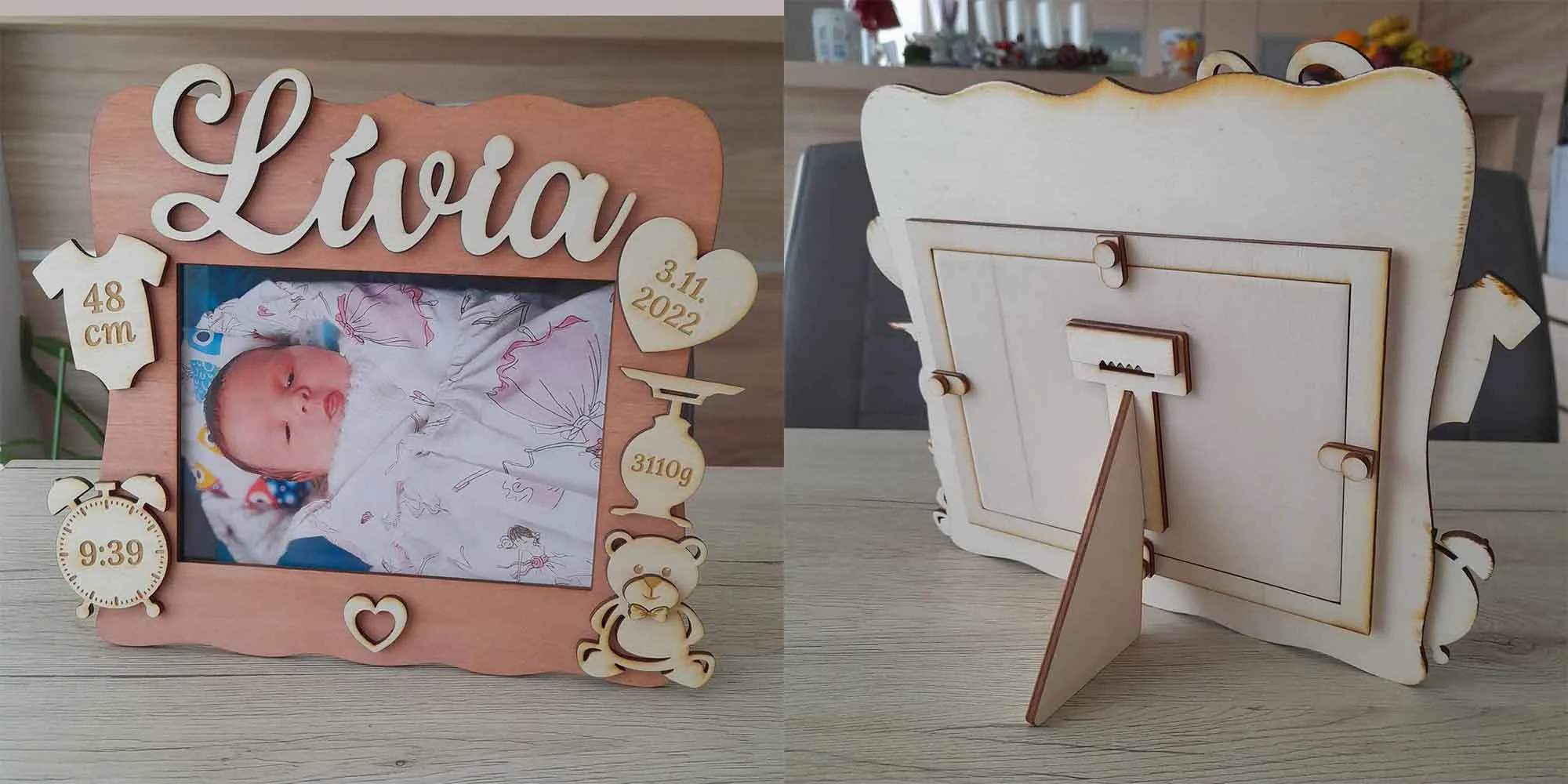 Veľký fotorámik s údajmi pre bábätko na rozmer fotky 18x13cm