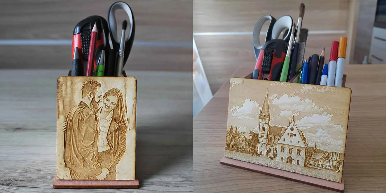 Drevený stojan na perá s vlastnou gravírovanou fotkou