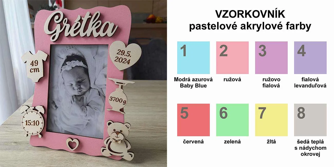 Detský fotorámik s údajmi o narodení v ružovej farbe 13x18cm