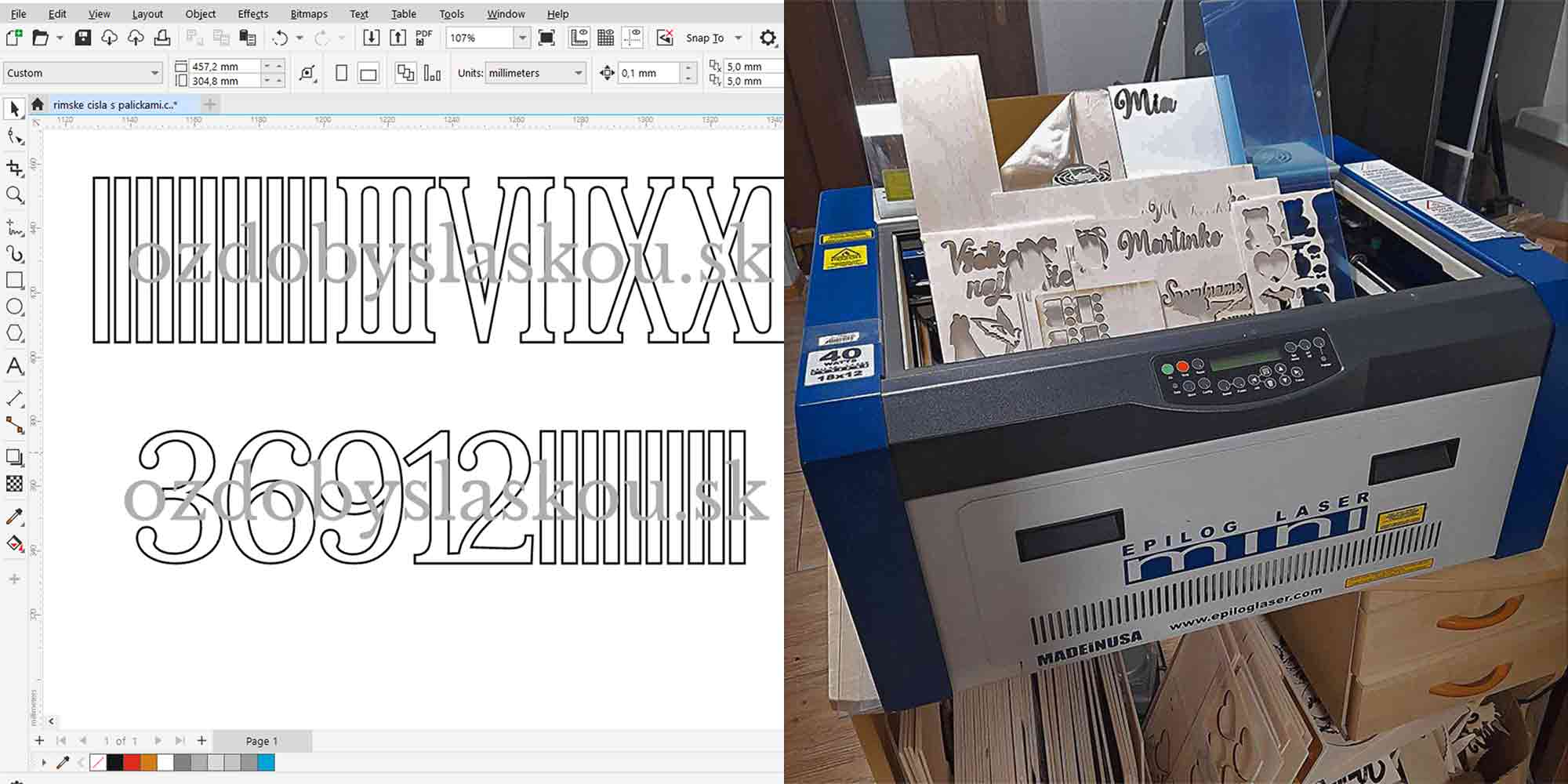 Čísla a paličky na nástenné hodiny  vyrezávané laserom