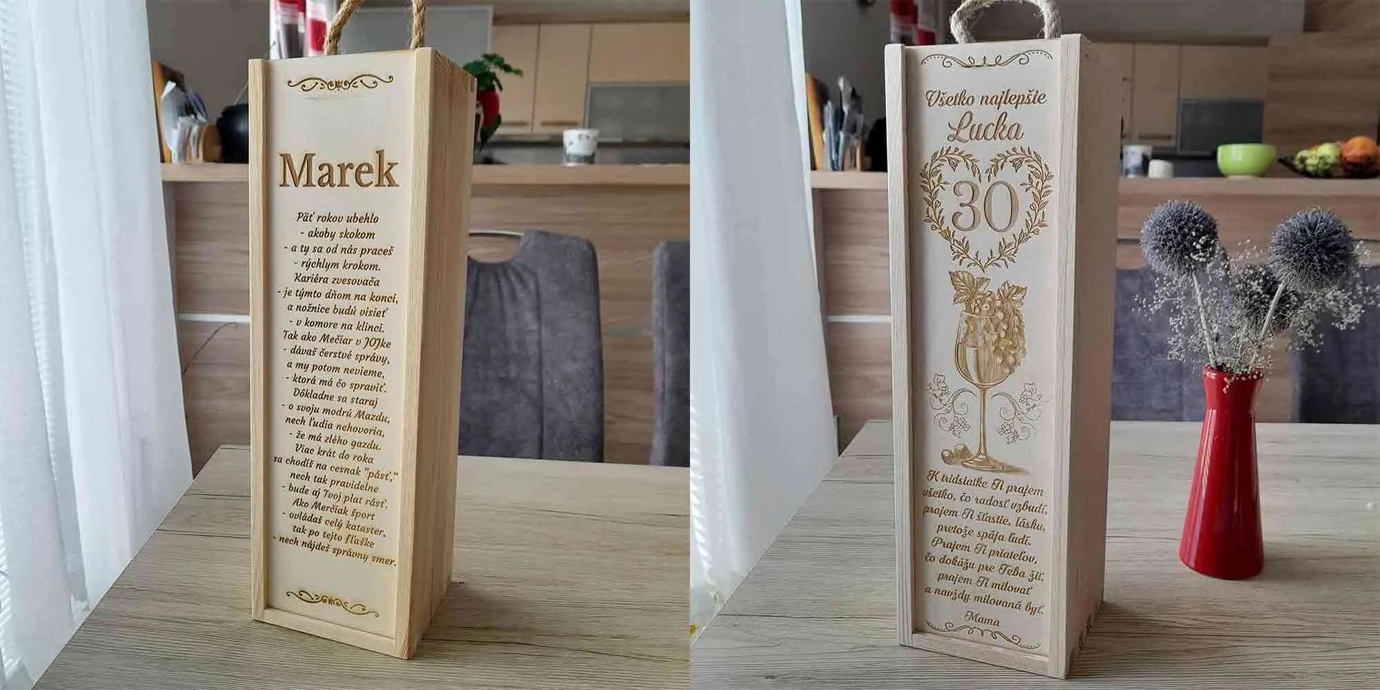 Personalizovaný drevený obal na víno gravírovaný laserom