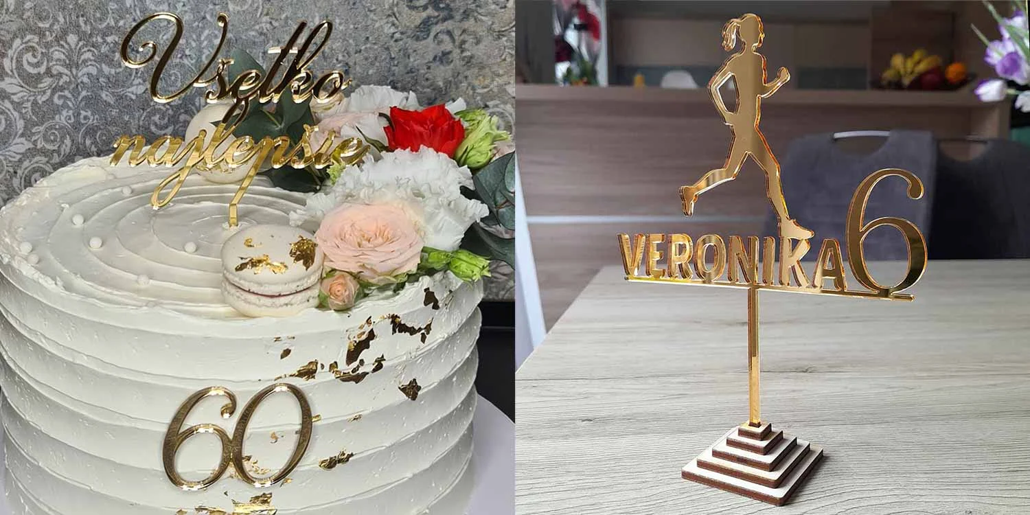 Zlaté zrkadlové zápichy do torty na predaj