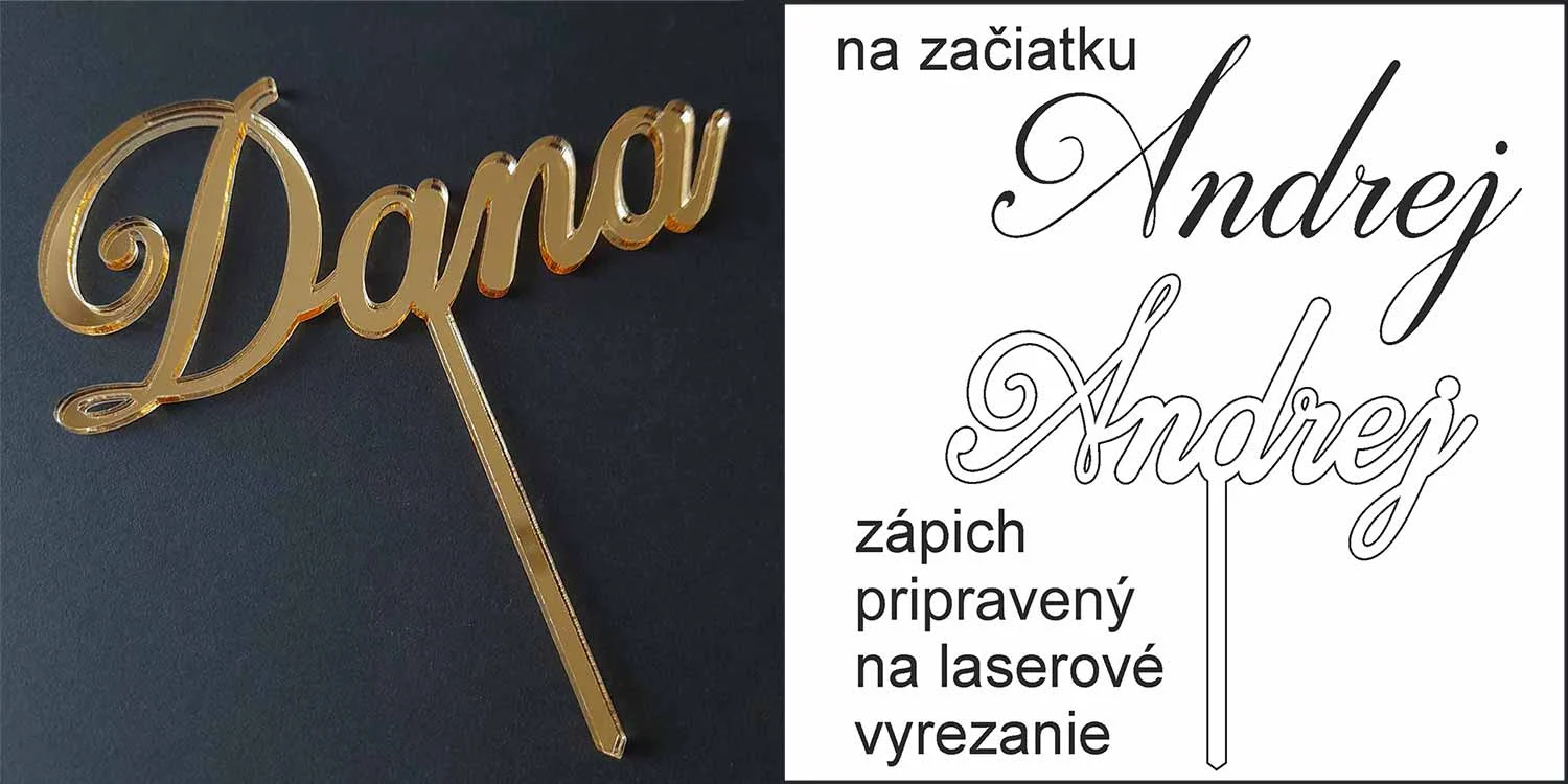 zlatý zrkadlový zápich na tortu s menom, postup výroby