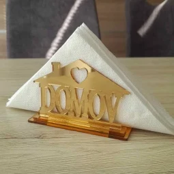 Zlatý zrkadlový stojan na papierové servítky s výrezom Domov zo zlatého zrkadlového plexiskla