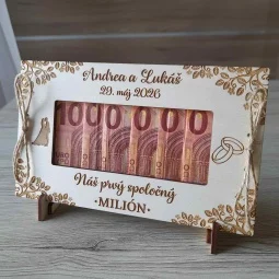 Drevená obálka na peniaze Náš prvý spoločný milión