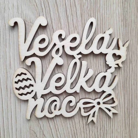Veselá Veľká noc veľkonočný nápis  do venca vyrezaný laserom z topoľovej preglejky